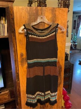 Nanette Lepore Black Knit Dress with Teal and Rust.